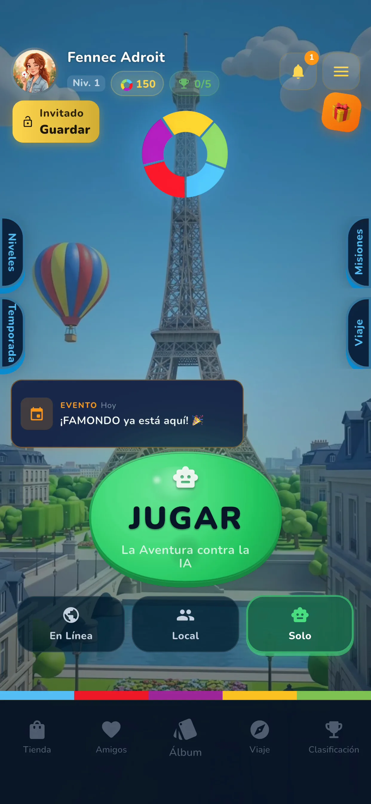 App — pantalla de inicio