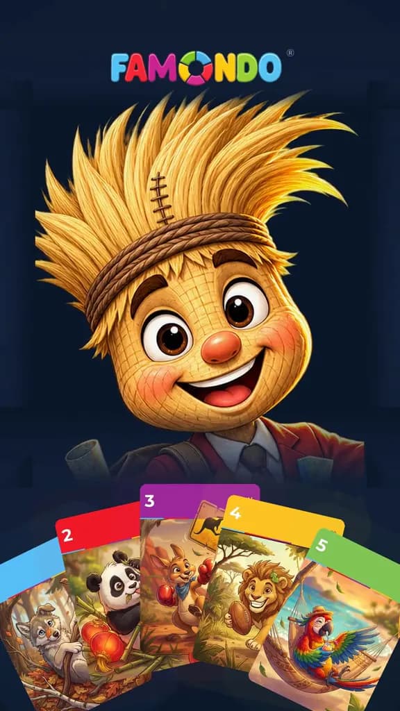 Vorschau des FAMONDO-TikTok-Videos: Das Maskottchen stellt das Kartenspiel vor
